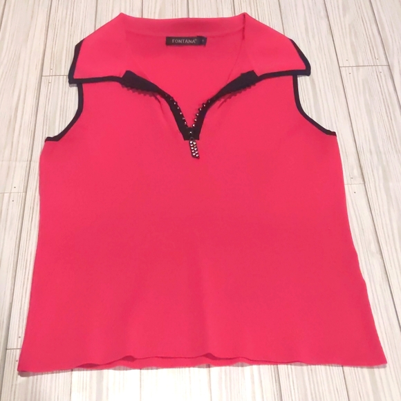 Fontana Small Retro 3/4 Rhinestone Zipper Pink Tank Top - Picture 1 of 6